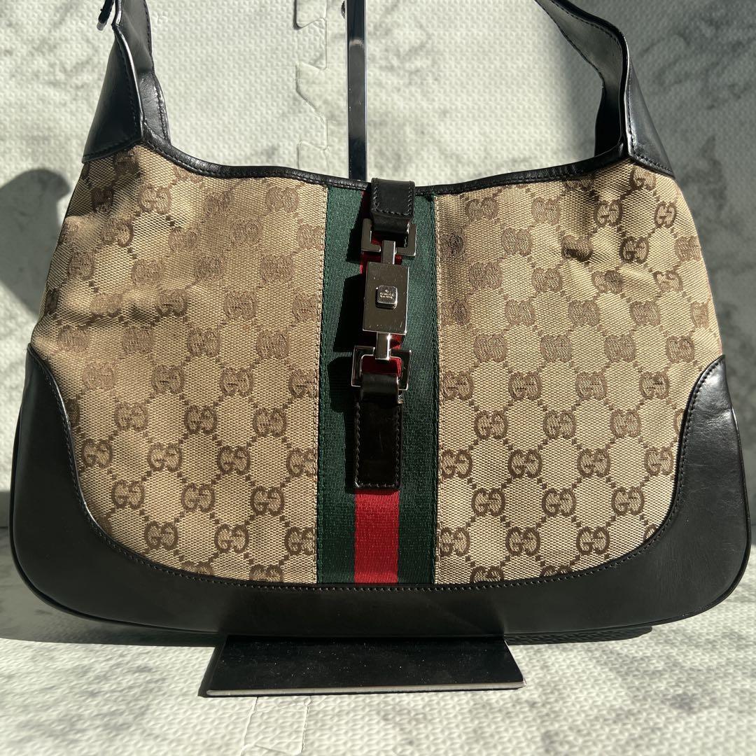 グッチ ショルダーバッグ ジャッキー シェリーライン GG柄 キャンバス レザー