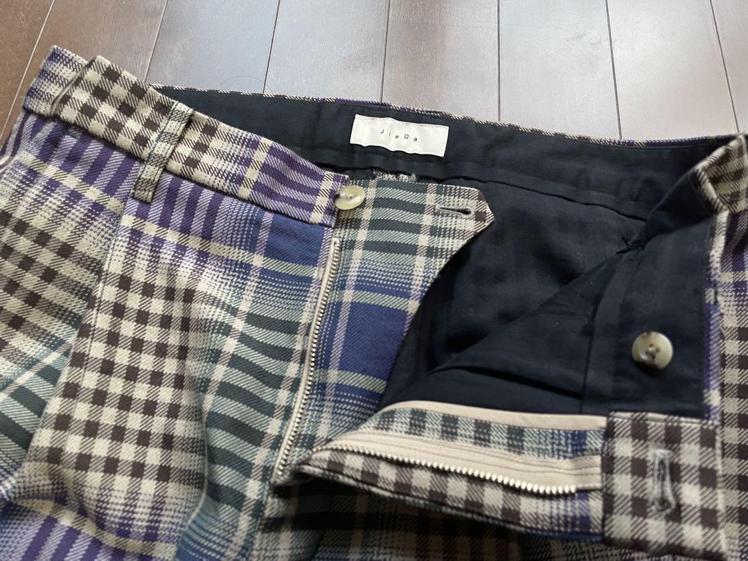 JieDa チェック柄 パンツ スリムフィット ズボン パープル