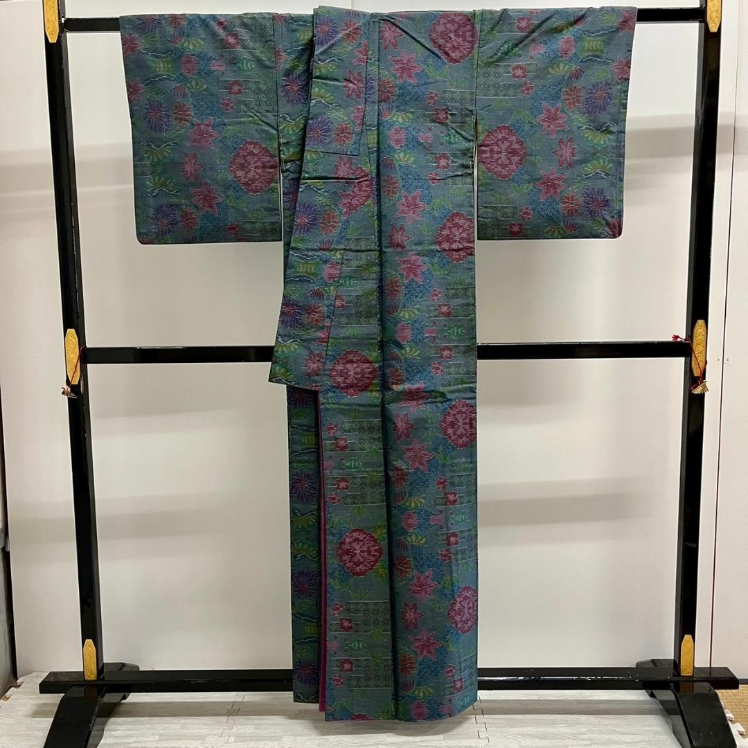 IS594 大島紬 横双 ハイビスカス 笠松 正絹 - メルカリ