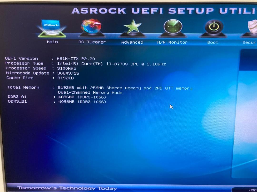 CPU:i7-3770S マザー:ASROCK H61M-ITX メモリ:8G_画像1