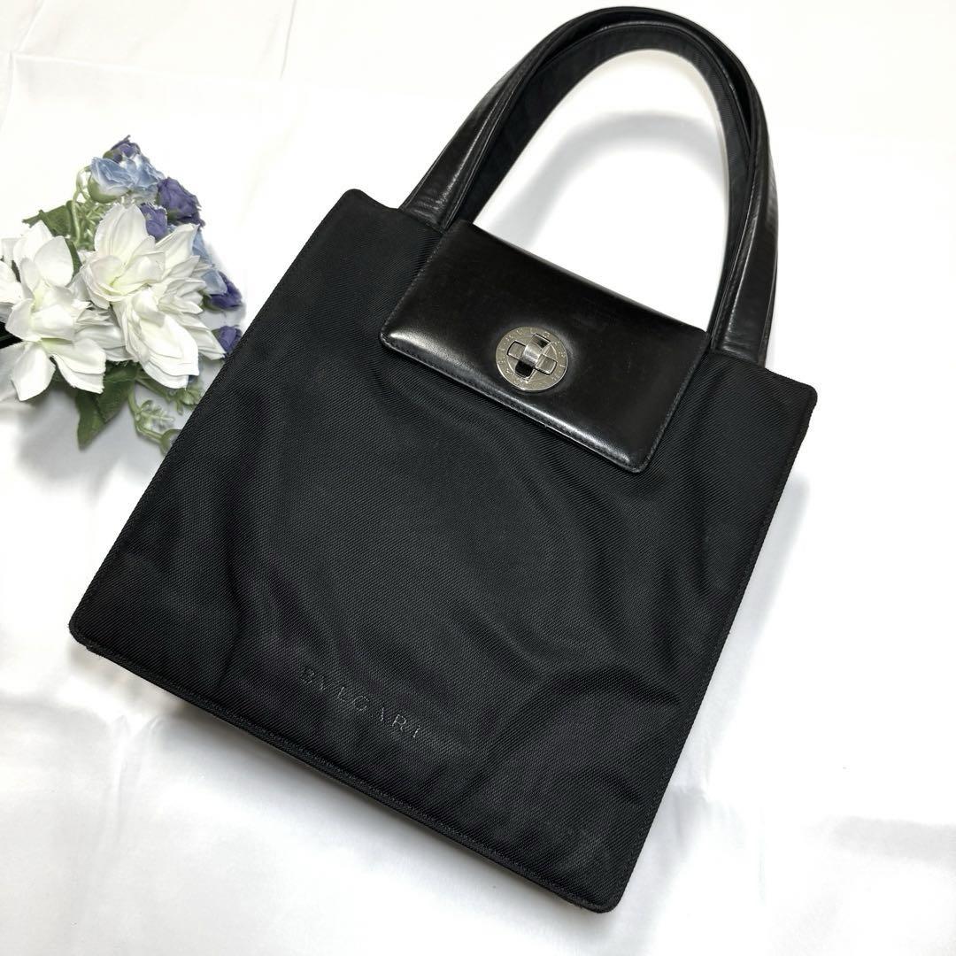 【美品】BVLGARI ブルガリ ハンドバッグ ターンロック レザー×ナイロン