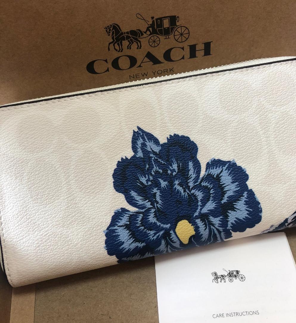 COACH コーチ 新品 ホワイト 紫 花柄 長財布 レディース 小物