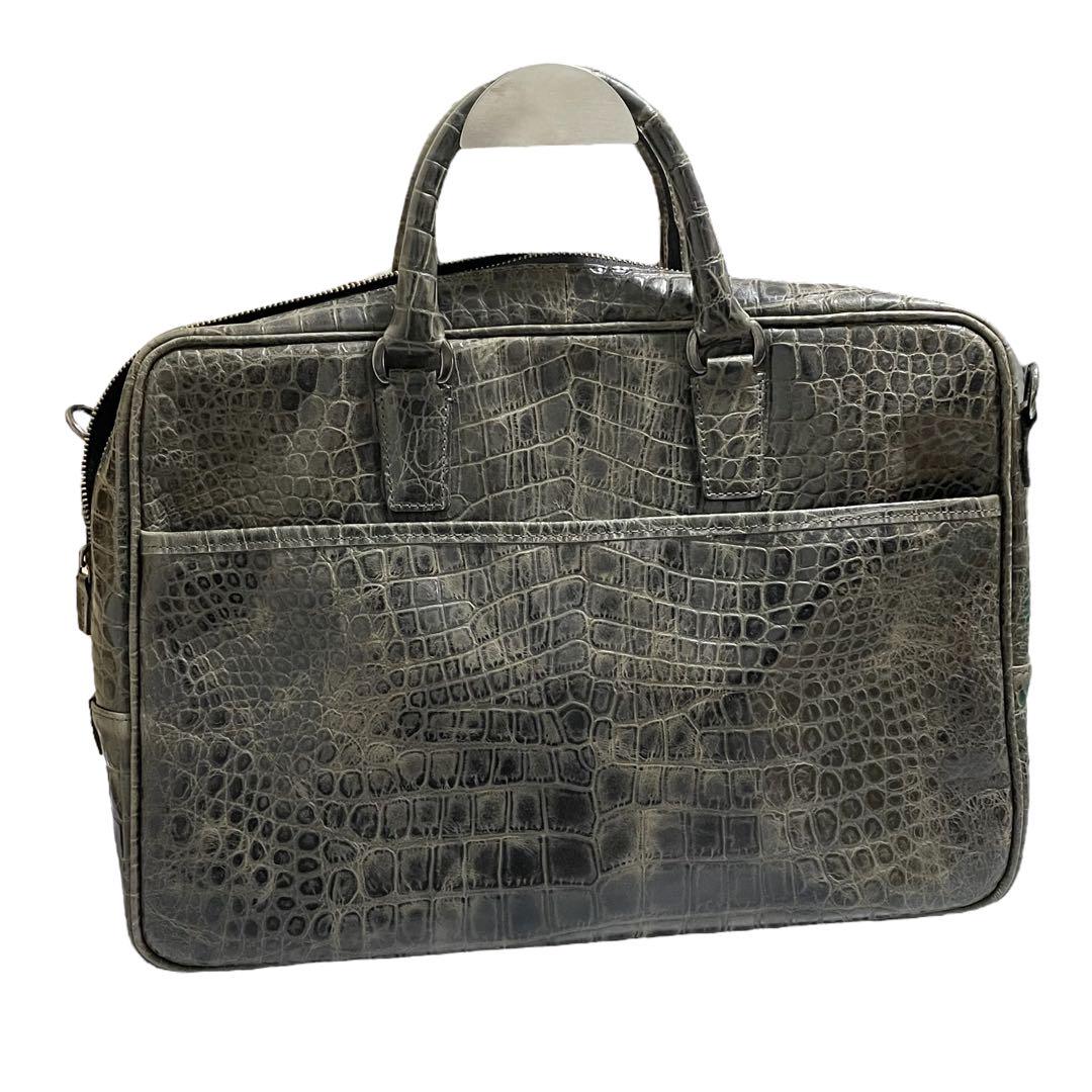 【極美品】artigiano 現行品 クロコダイル 2WAYビジネスバッグ 黒系