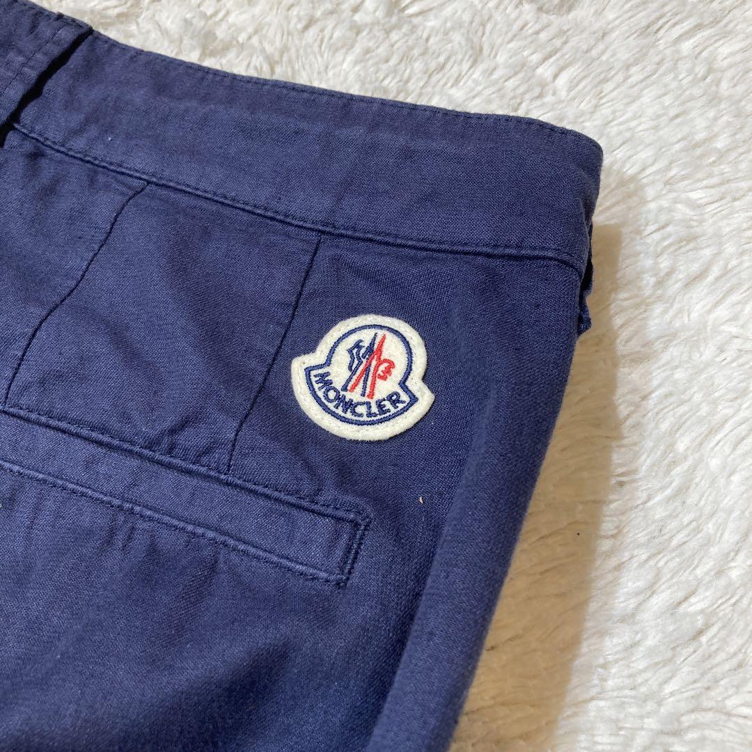 MONCLER モンクレール コットンリネン ワイドパンツ ワッペン ネイビー MONCLER モンクレール コットンリネン ワイドパンツ ワッペン ネイビー