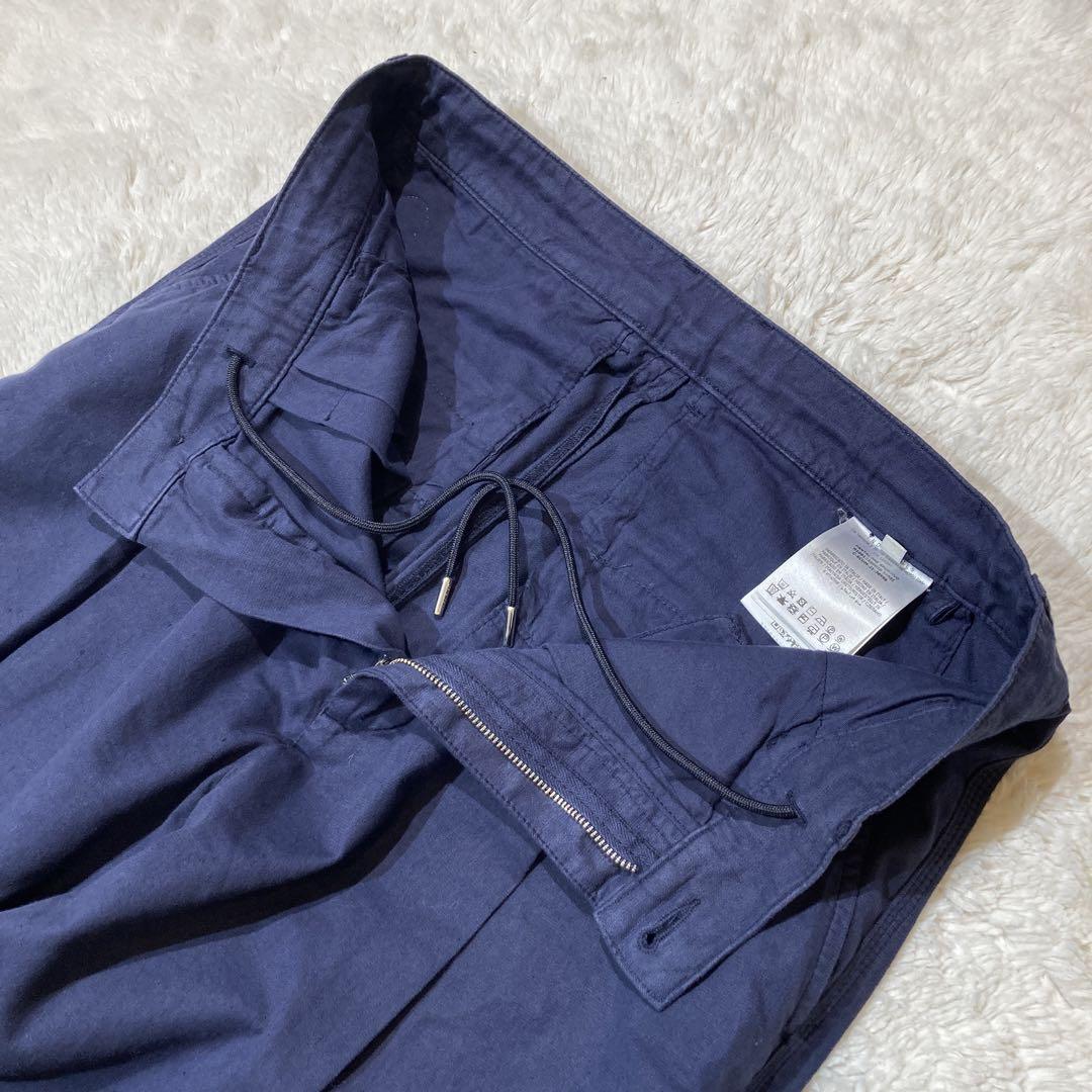 MONCLER モンクレール コットンリネン ワイドパンツ ワッペン ネイビー MONCLER モンクレール コットンリネン ワイドパンツ ワッペン ネイビー