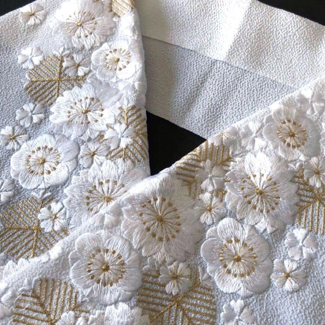 【ゆ】半襟：松梅桜 白×金 重ね衿：白25 2点おまとめ　※新品