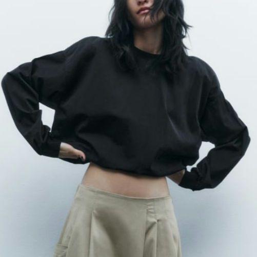ZARA 未使用 コントラスト リブトップス ブラック - トップス