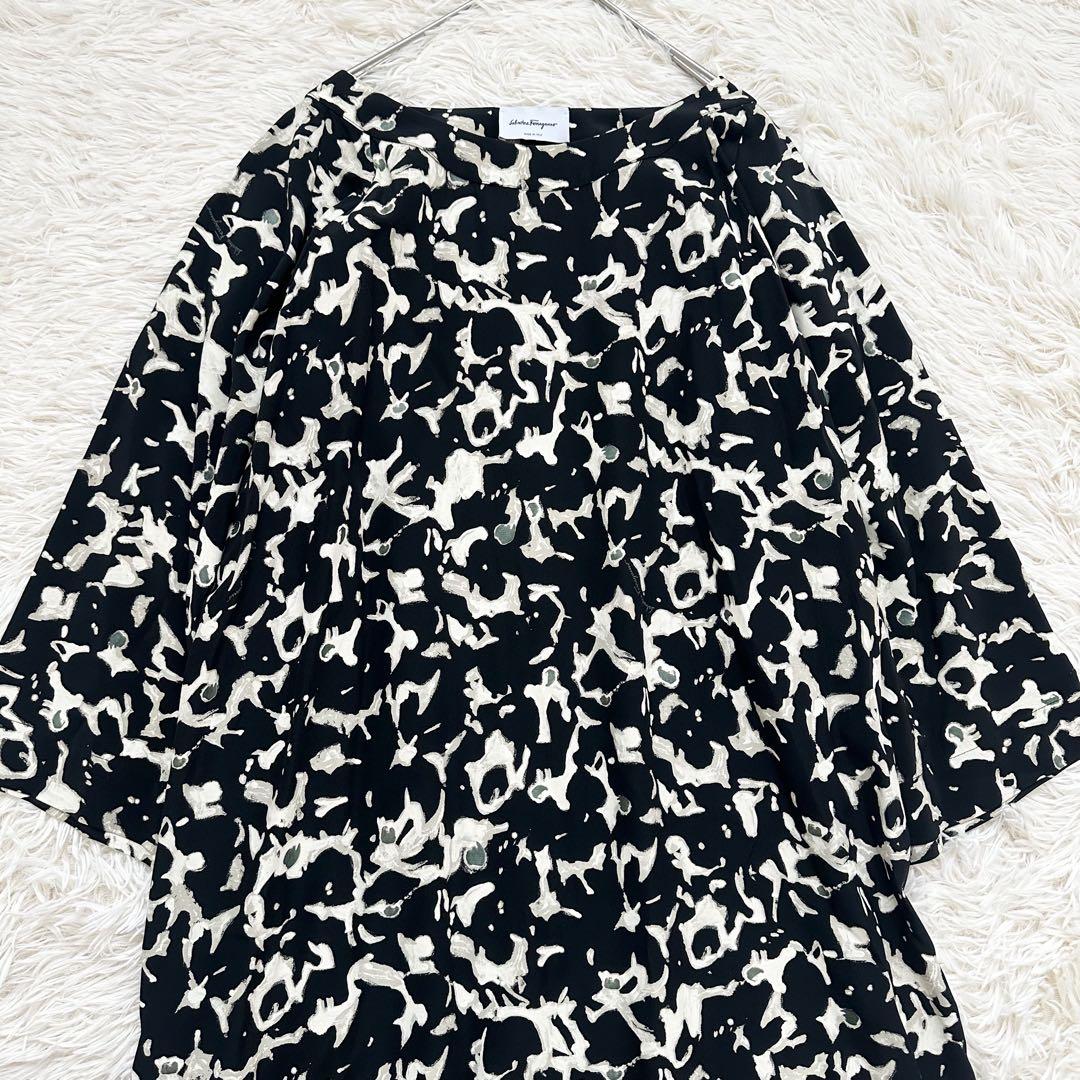 美品✨️フェラガモ 現行 総柄 ワンピース シルク100% 大きいサイズ 3XL