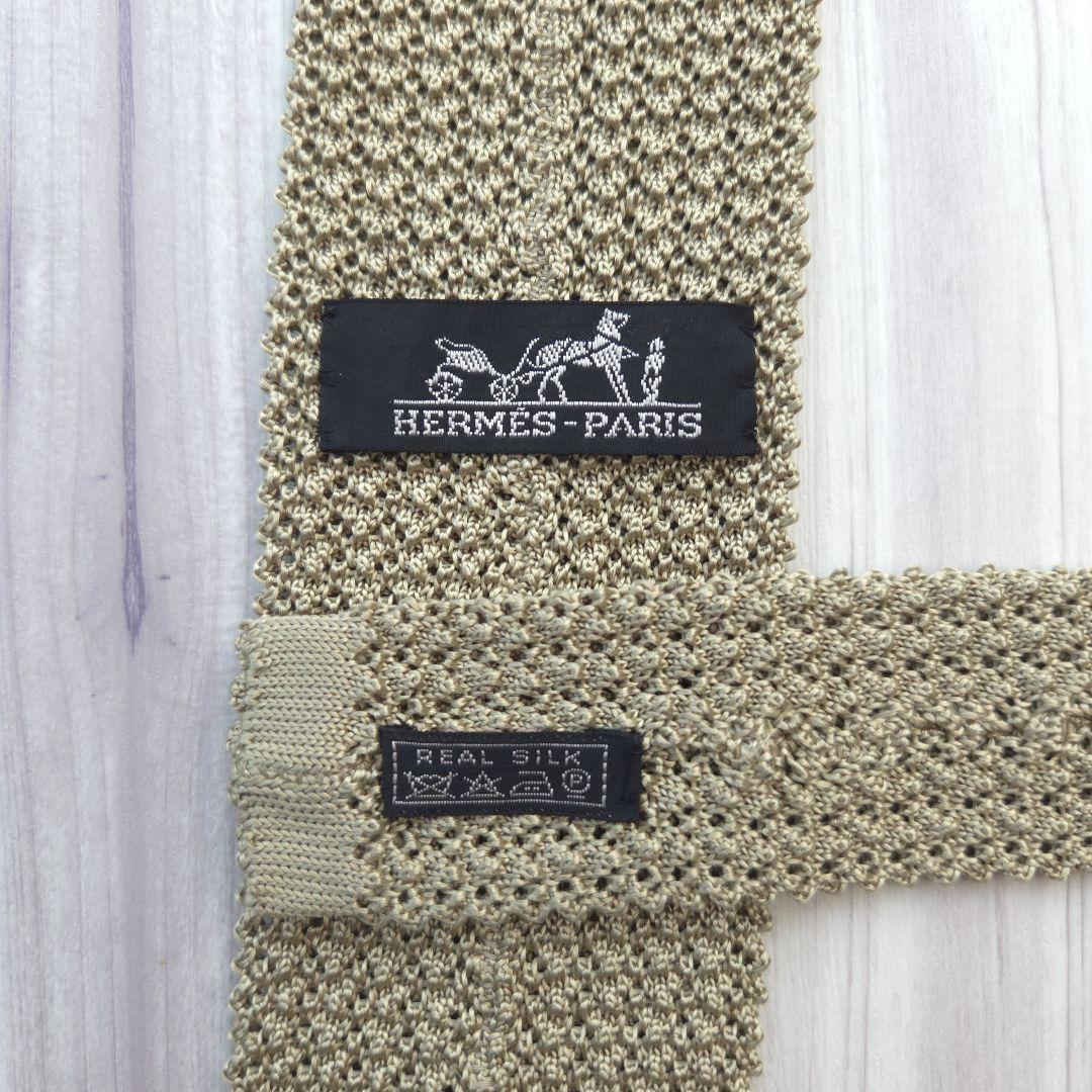 HERMES エルメス ニットタイ Hロゴ カーキ 美品 シルク