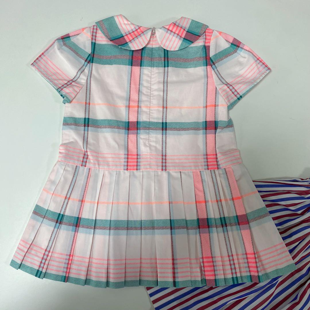 ジャカディ　Jacadi 　ワンピース　チェック　ボーダー　ピンク　80cm