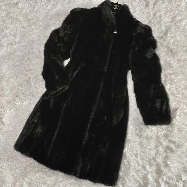 美品✨ サガミンク ファーコート ロング丈 Aライン ブラック 大きいサイズ