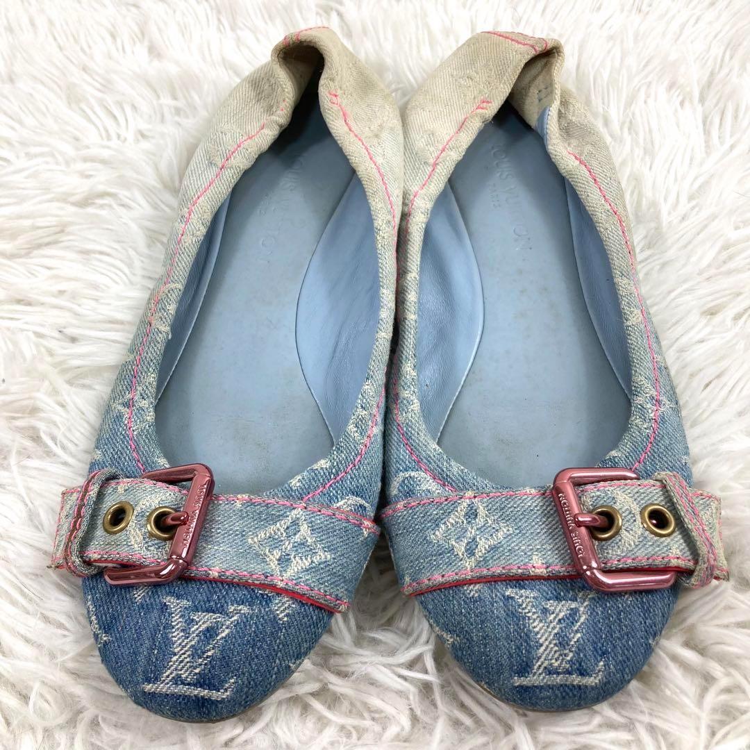 美品⭐️ルイヴィトン モノグラム デニム フラットシューズ ライトブルー 36