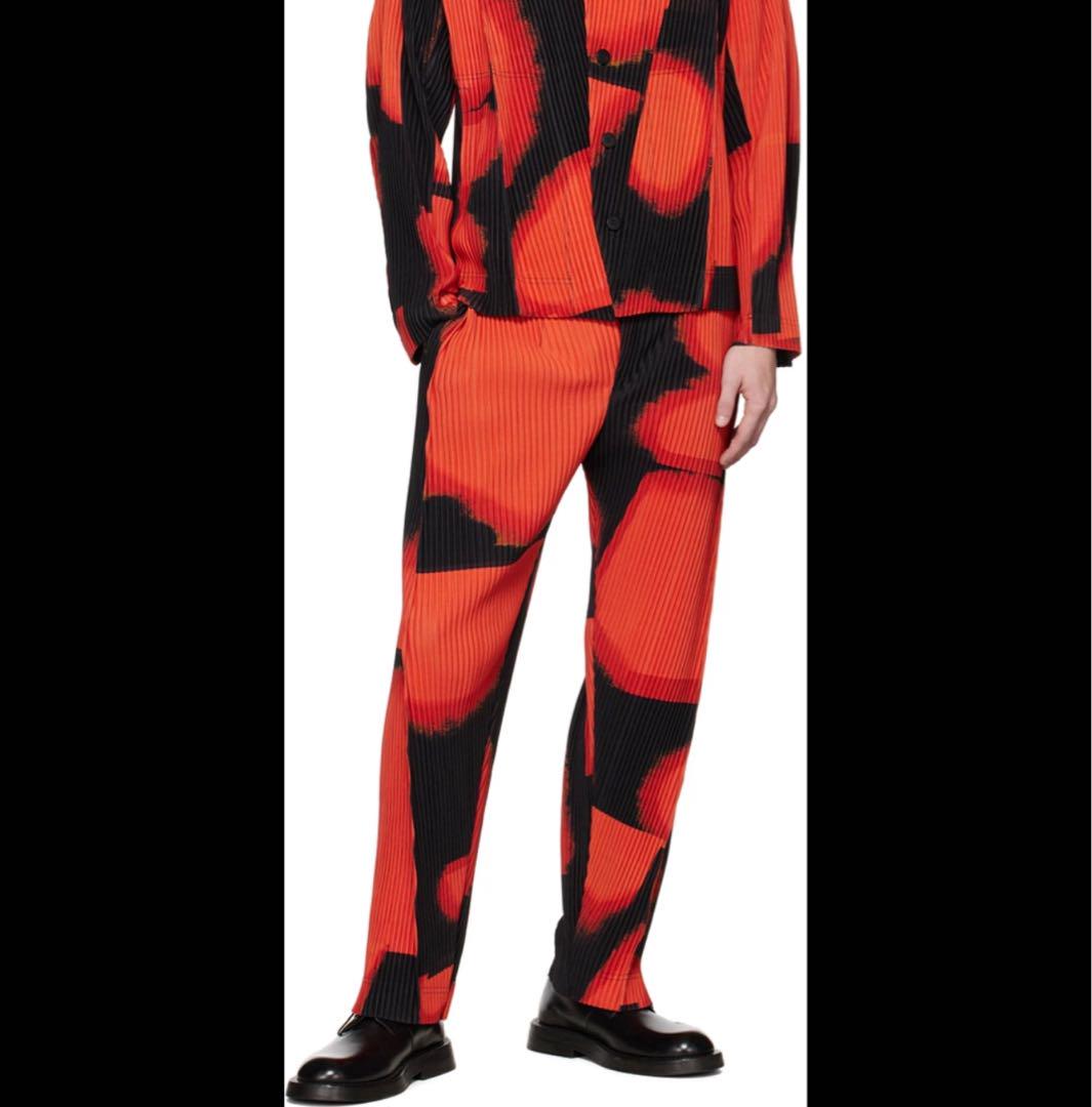 適当な価格 美品 HOMME PLISSE LANTERN RED 総柄プリーツパンツ パンツ