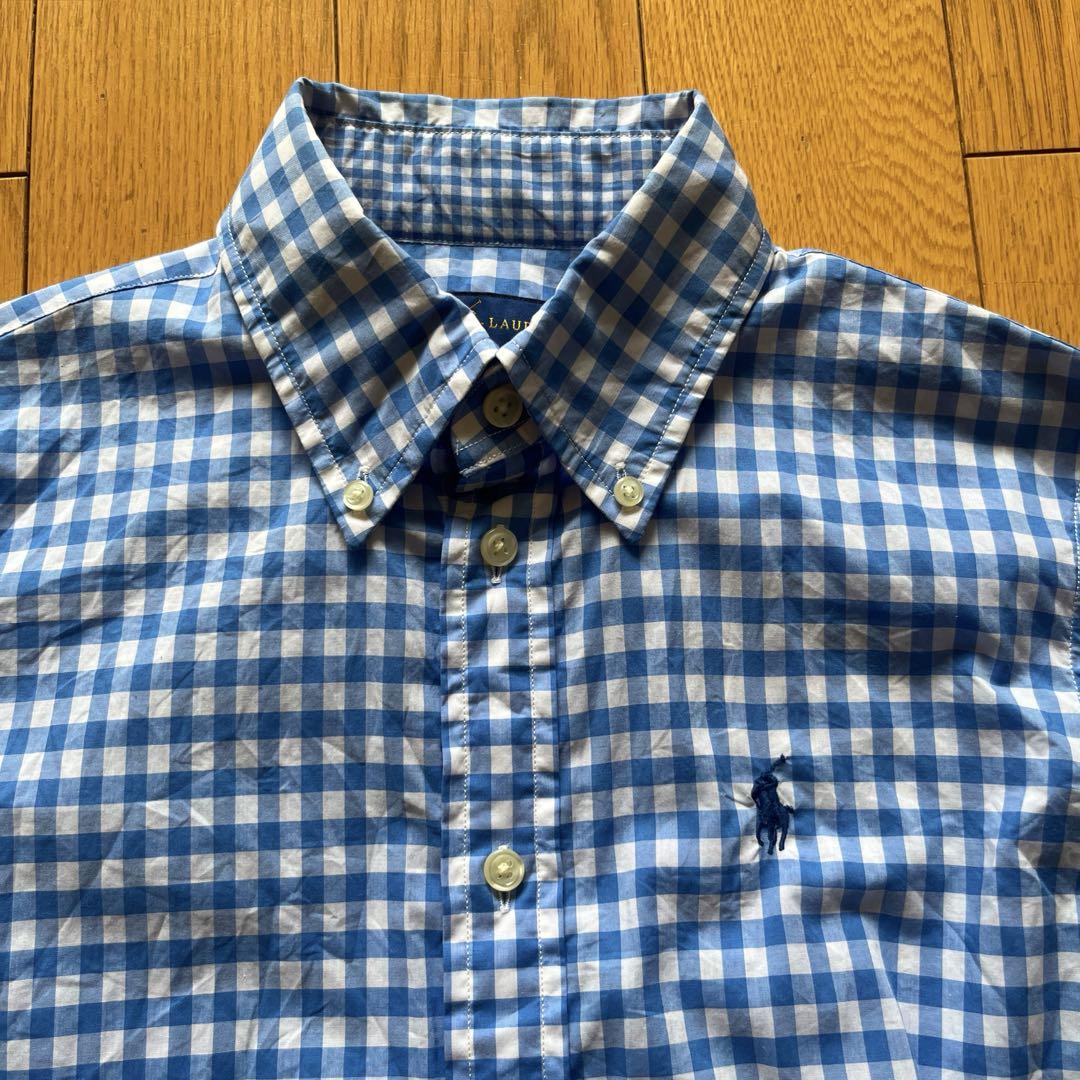 【極美品】ラルフローレン ブルーギンガムチェックシャツ　サイズ0 綿100% ラルフローレン ブルー ギンガムチェックシャツ レディース