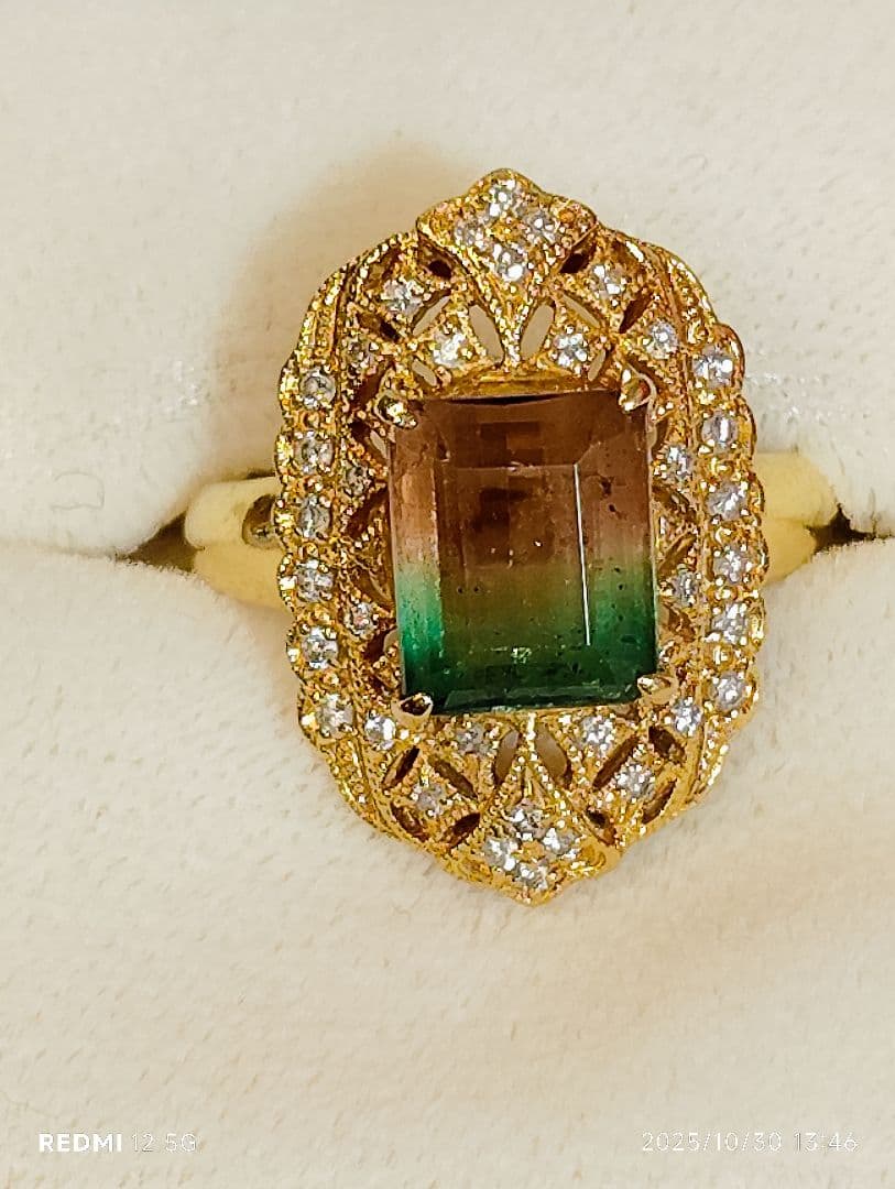 【大人気!!バイカラー★ウォーターメロン】トルマリン ダイヤリング