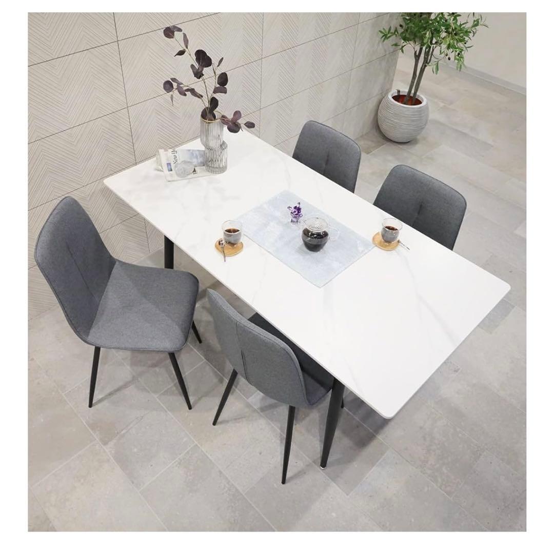 ホワイトセラミックダイニングテーブルとグレーのチェア4脚セット目立った傷や汚れなし MARWIL-DEMENAGEMENTS_CH