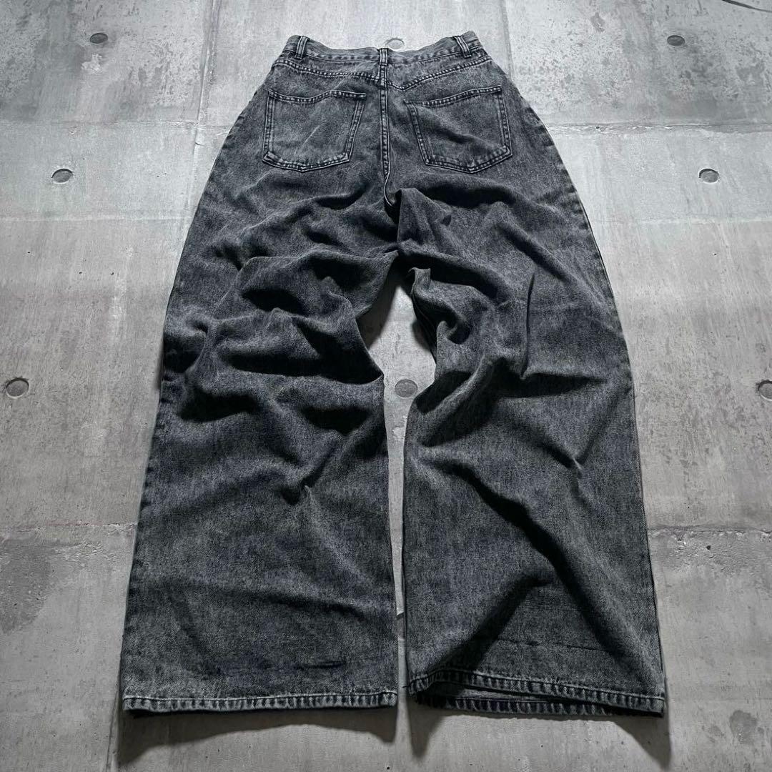y2k opium ブラックデニム ワイド バギーパンツ 裾広 鬼太 グランジ