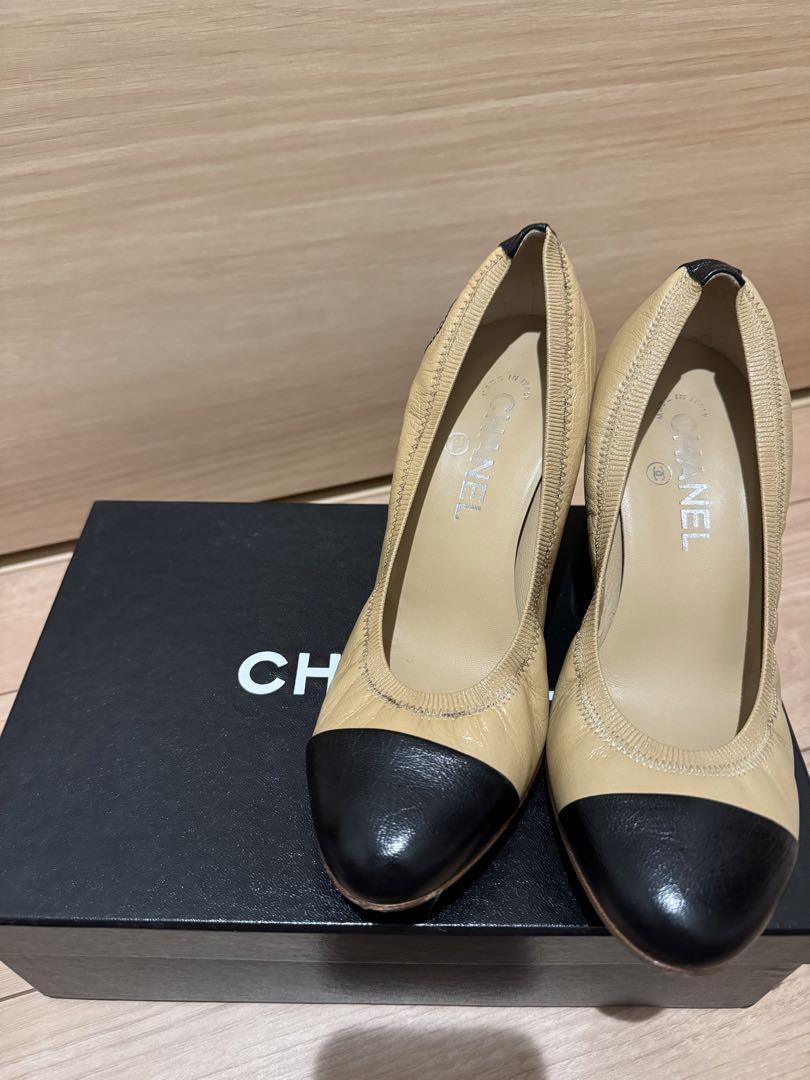 CHANEL ベージュ・黒 パンプス ハイヒール awardsandwinners.com