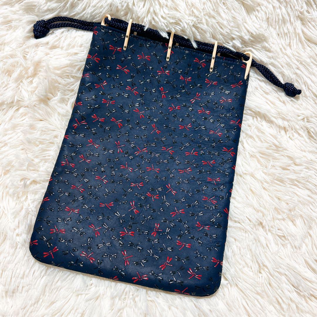 【極美品】印傳屋 トンボ柄合切袋 巾着