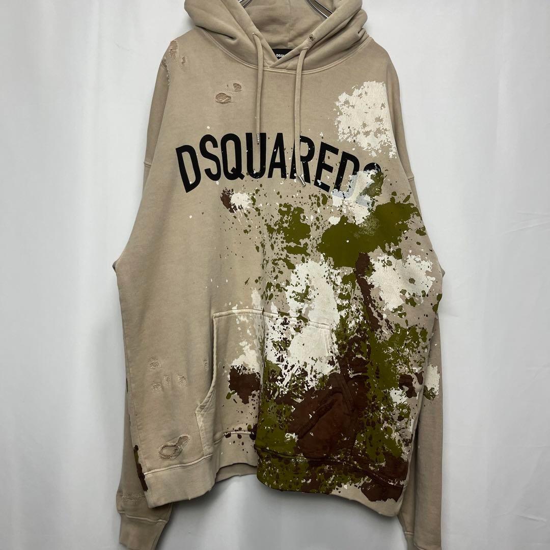 希少XLイタリア製 DSQUARED2ペイントフードパーカー ダメージ加工Y2K 希少イタリア製 DSQUARED2 ペイントフードパーカー ダメージ加工