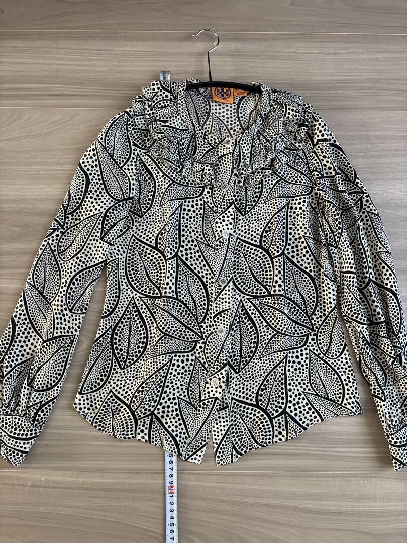 TORY BURCH シルク葉柄長袖ブラウス