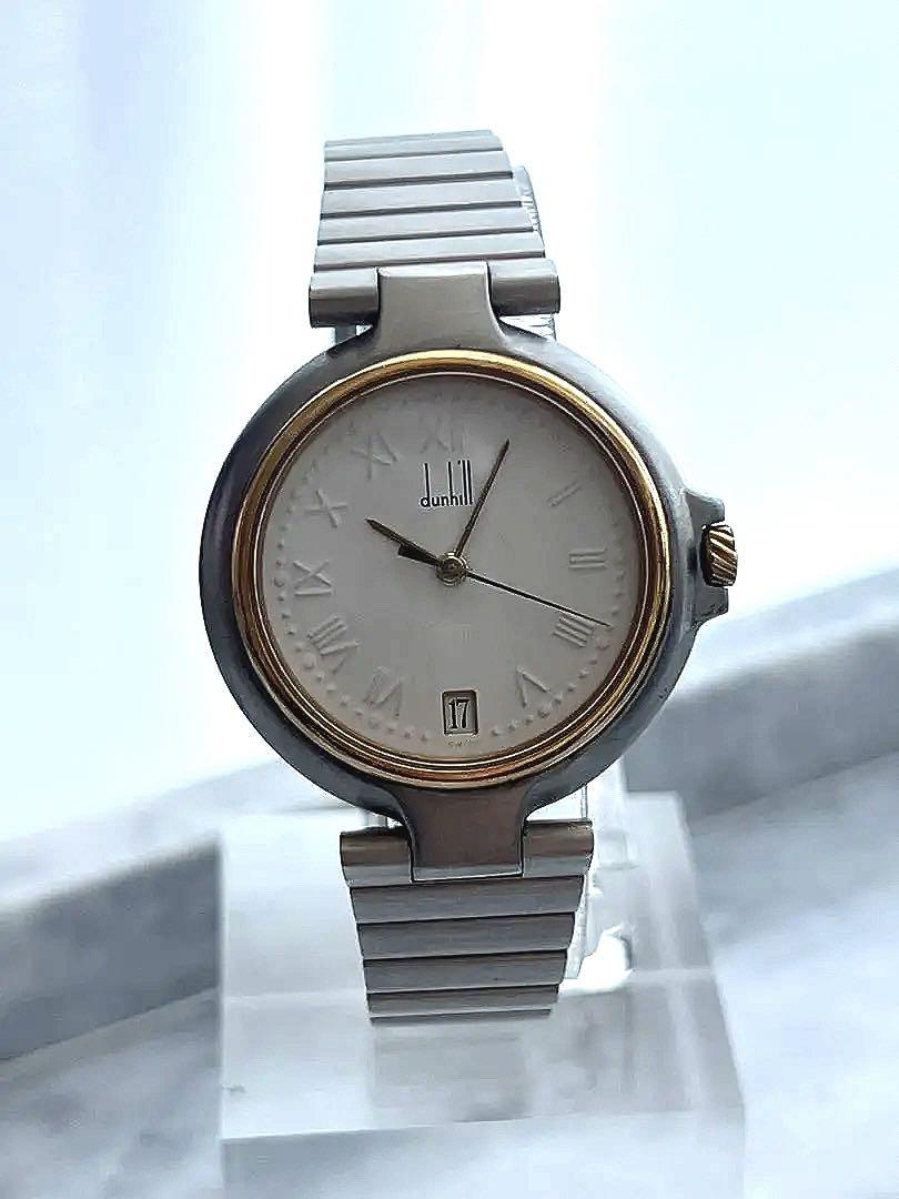 電池交換済】 dunhill DATE ダンヒル クォーツ ホワイト文字盤 電池交換済】 dunhill DATE ダンヒル クォーツ ホワイト文字盤