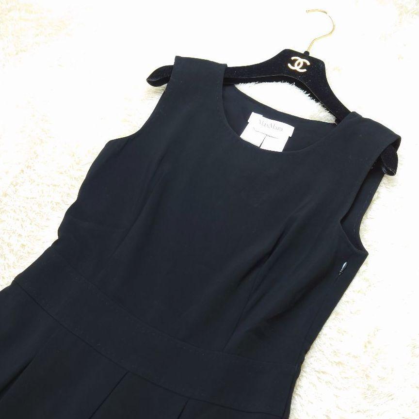 サイズ 美品 白タグ ウエストプリーツ 黒 4E5De-m38241872654 MaxMara ロングワンピース Iライン Ⅱによって
