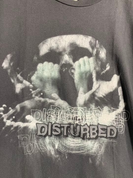 90's?ヴィンテージDISTURBEDディスターブドバンドロックTシャツ濃灰L