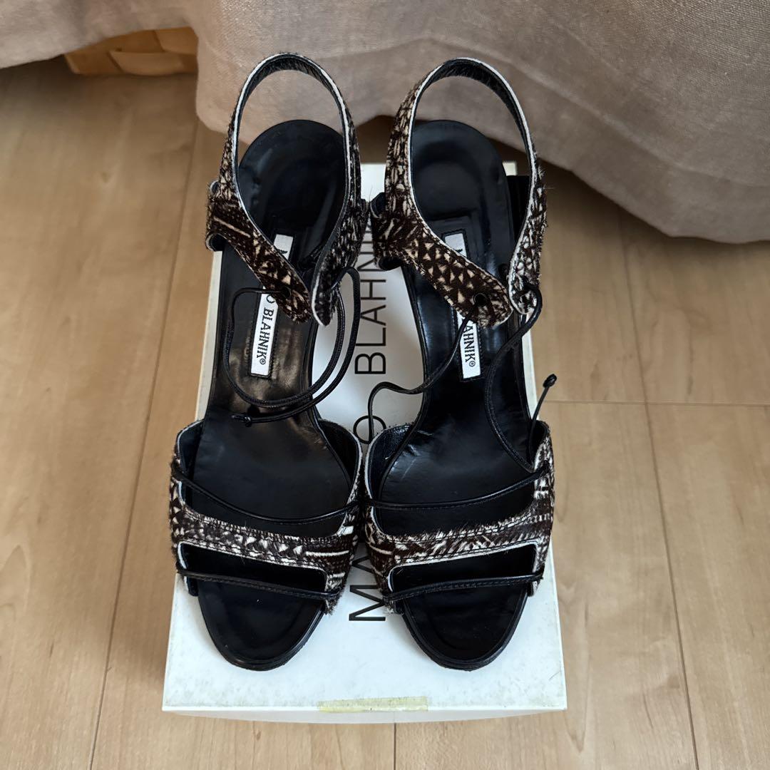 MANOLO BLAHNIK 高ヒールサンダル ブラック/ホワイト