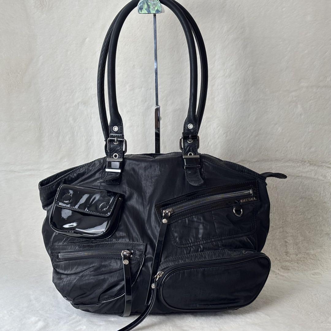 バッグ Vintage Diesel 00s hand bag archive DIESEL Brown Canvas Womens Shoulder Bag Leather Logo 00s Y2k