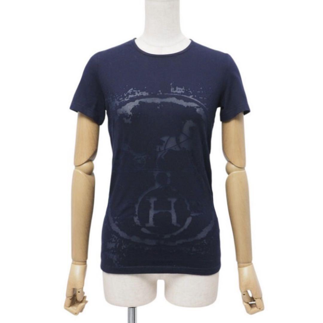 セール商品が満載 透かし絵 ゴルチェ期 エルメス 馬車ロゴ 36 ネイビー Tシャツ トップス