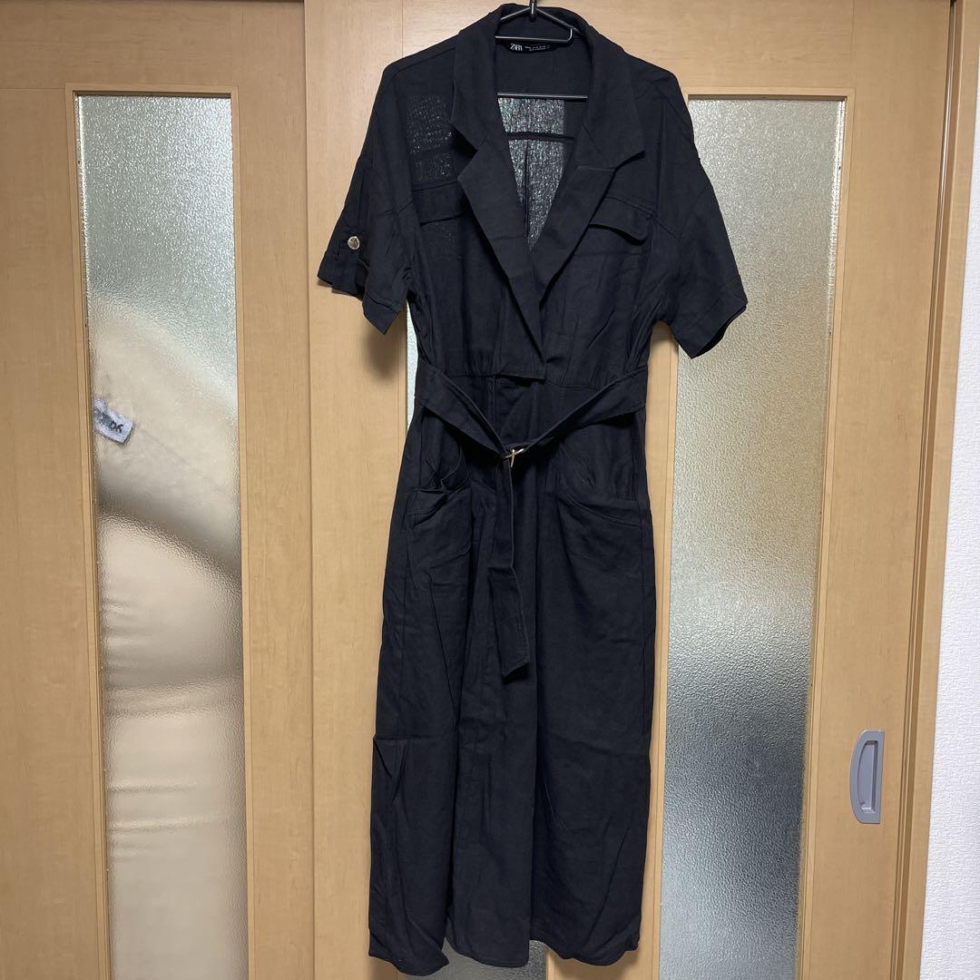 翌日発送ZARAザラリネンブレンドワンピースブラックXL