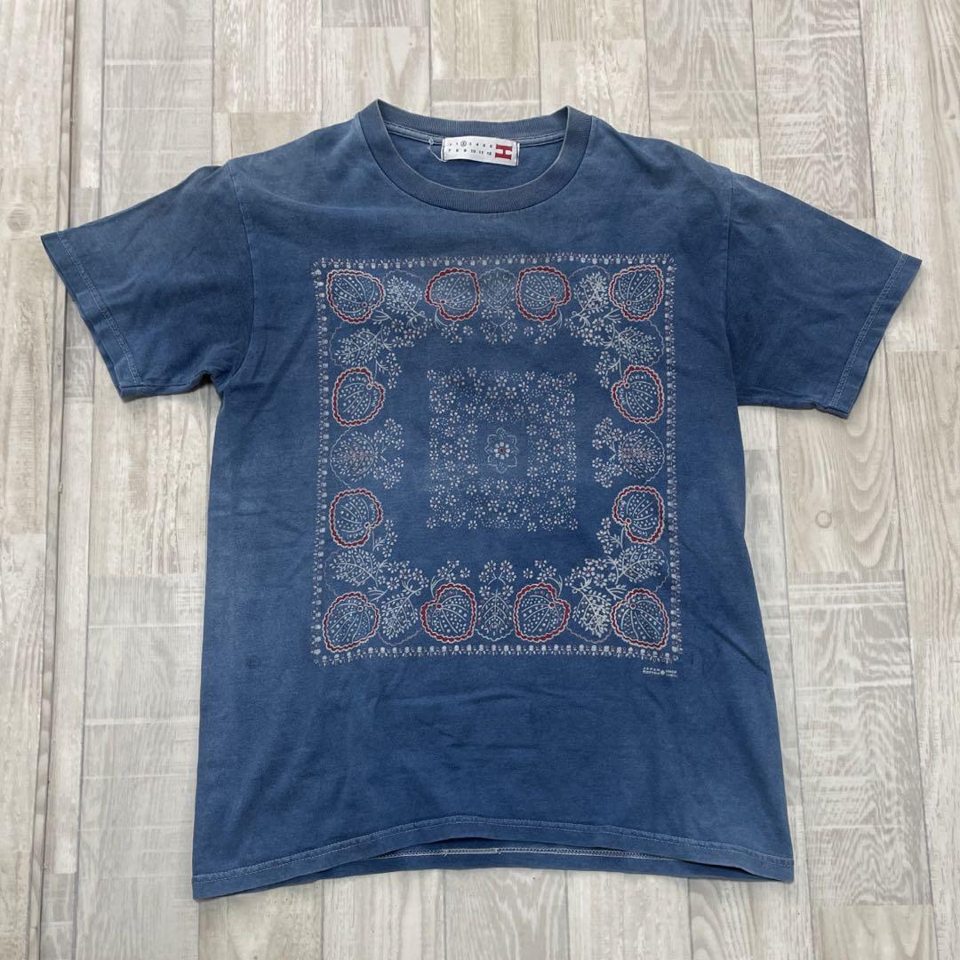 vintage y2k バンダナTシャツ　染め　生地◎