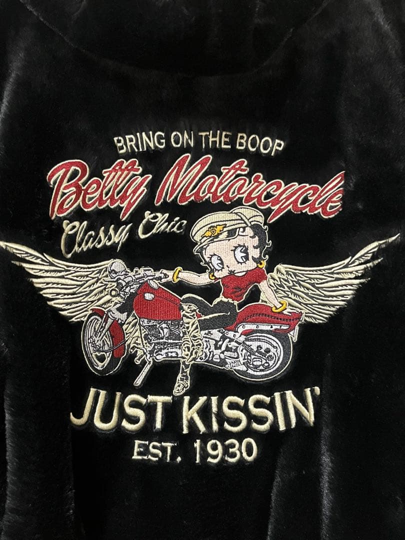 Betty Boopベティ ブープ フード付きフェイクファーブルゾン M 黒M BettyBoop
