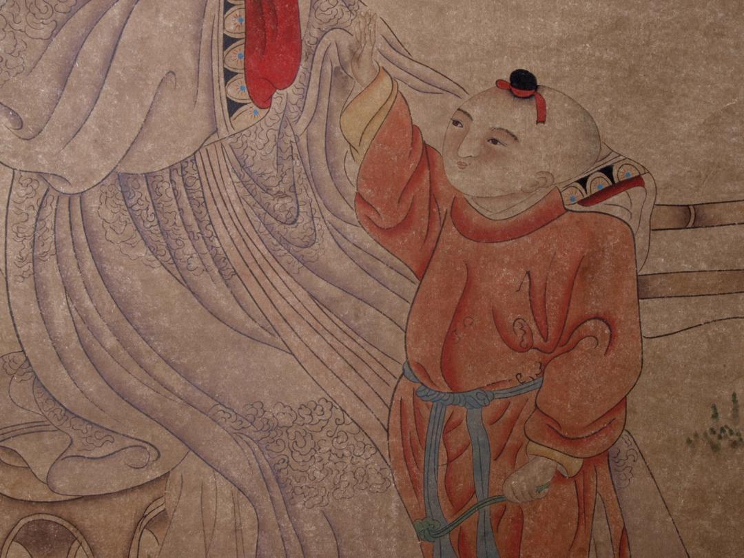 【骨董掛け軸】人物図 中国唐時代　趙伯駒 肉筆保證 AK601A12-2 骨董掛け軸】人物図 中国唐時代 趙伯駒 肉筆保證 AK601A12-2