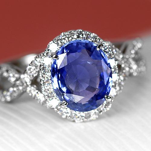 スリランカ産非加熱ブルーサファイア 2.39ct ダイヤモンド プラチナ リング