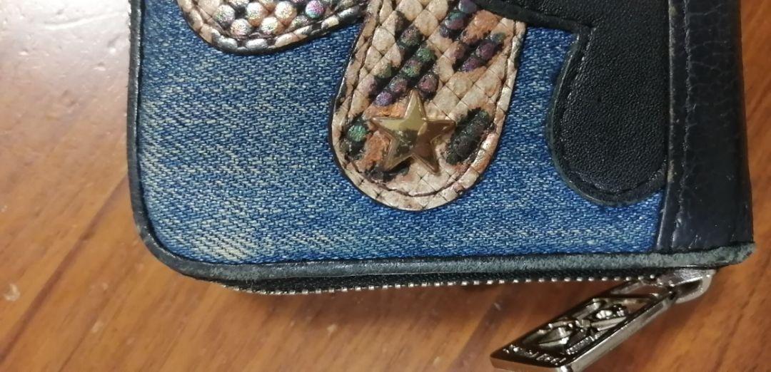 シンクビー】デニム ラウンドジップ長財布 シルバーハート