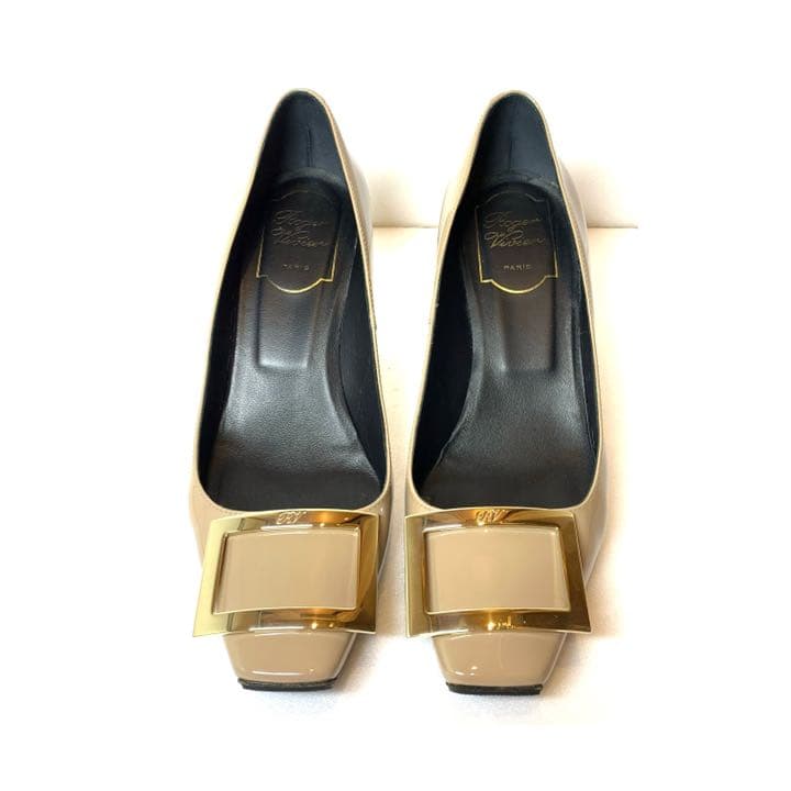 高級 ロジェヴィヴィエ パンプス レザー エナメル ベージュ パンプス