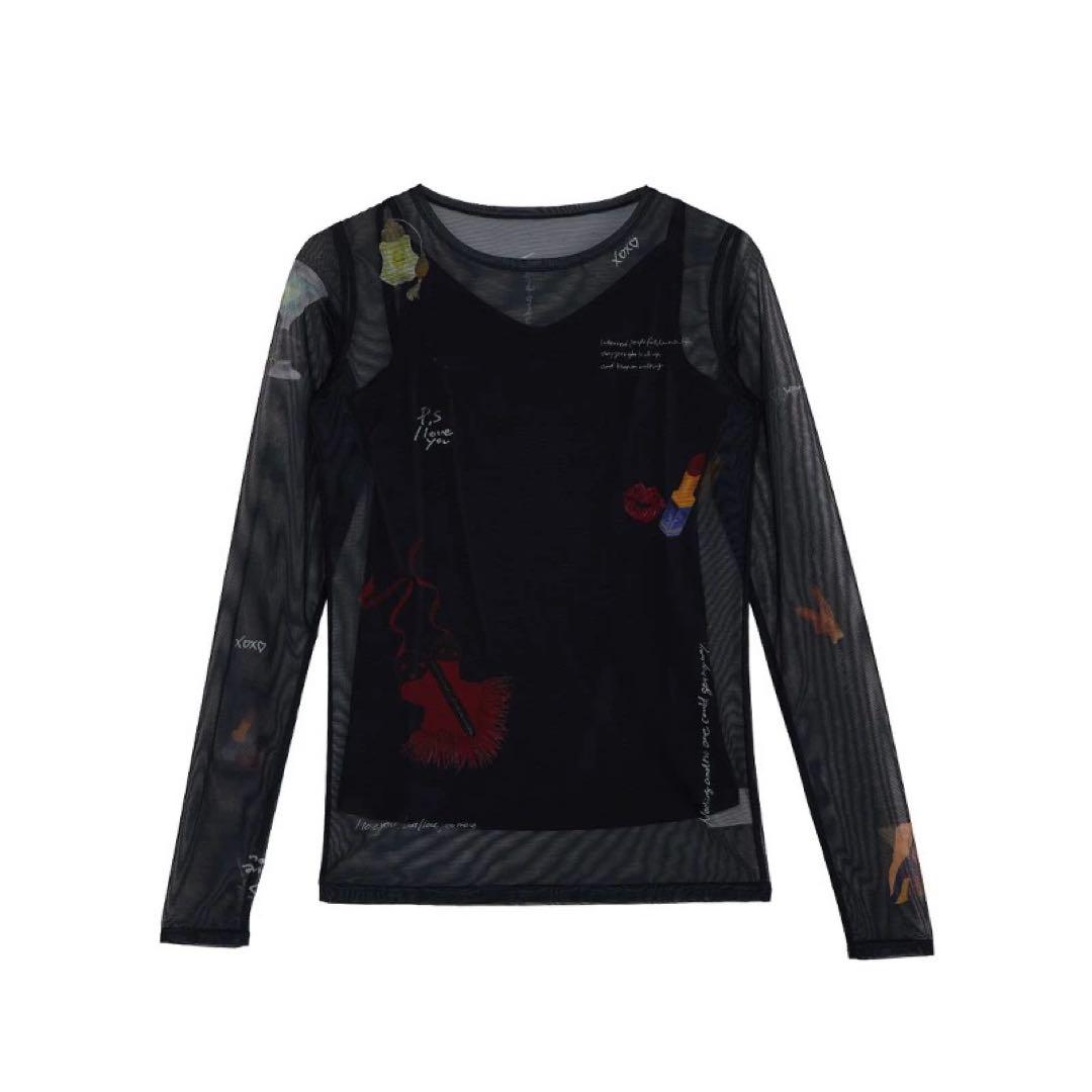 トップス AMERI LITTLE FUNNY FACE SHEER TOP