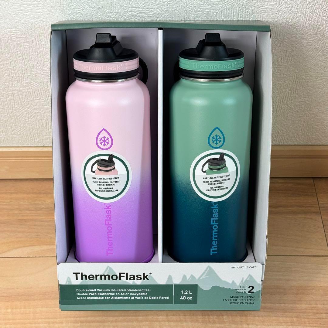 新品サーモフラスクステンレス水筒2L  グリーン ピンク2本セット ①