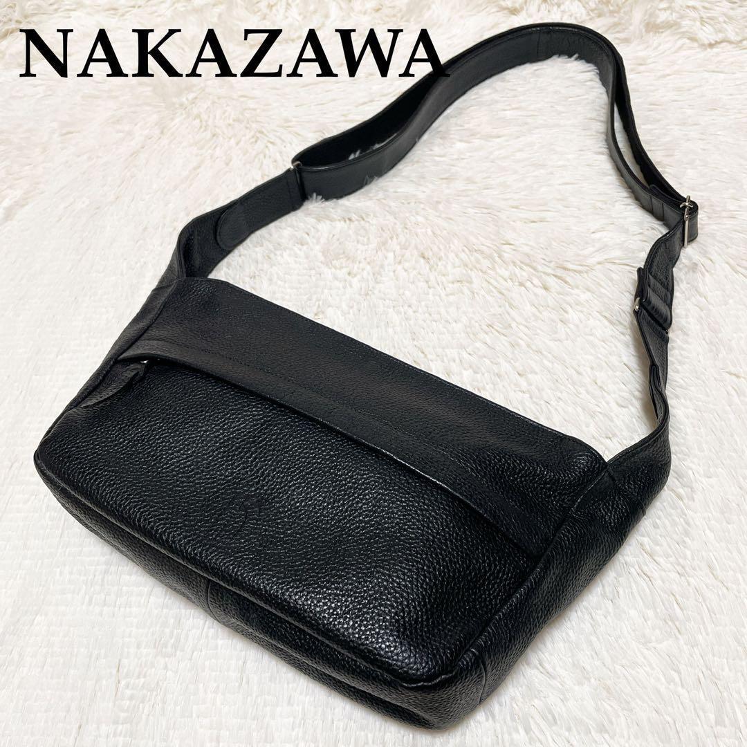 【美品】中澤鞄 NAKAZAWA レザーショルダーバッグ ブラック 日本製