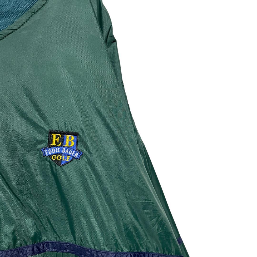 古着 香港製 エディーバウアー Vネック ナイロンプルオーバー 緑 2XL