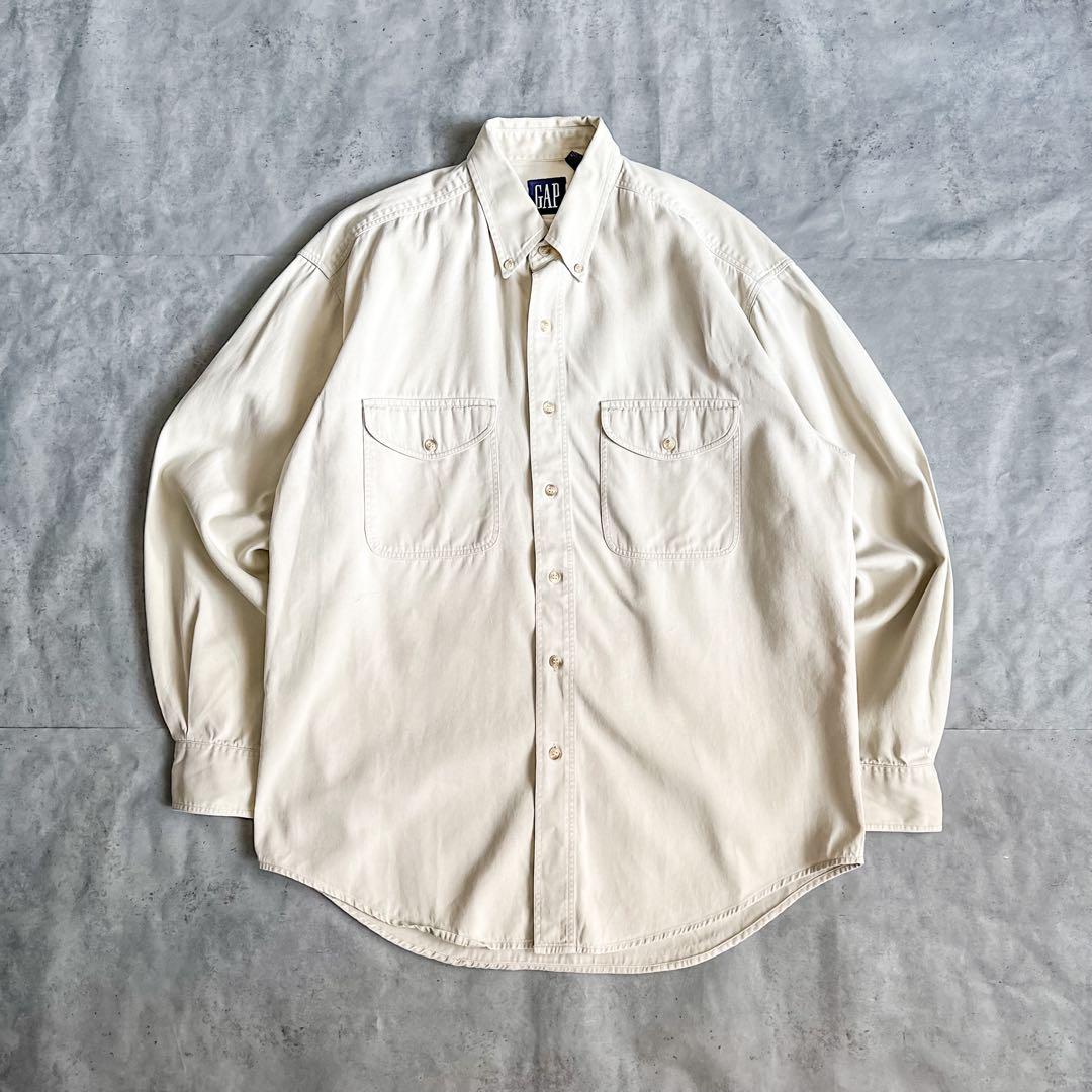 1990's Old GAP ライトベージュ ワークスタイル ボタンダウンシャツ