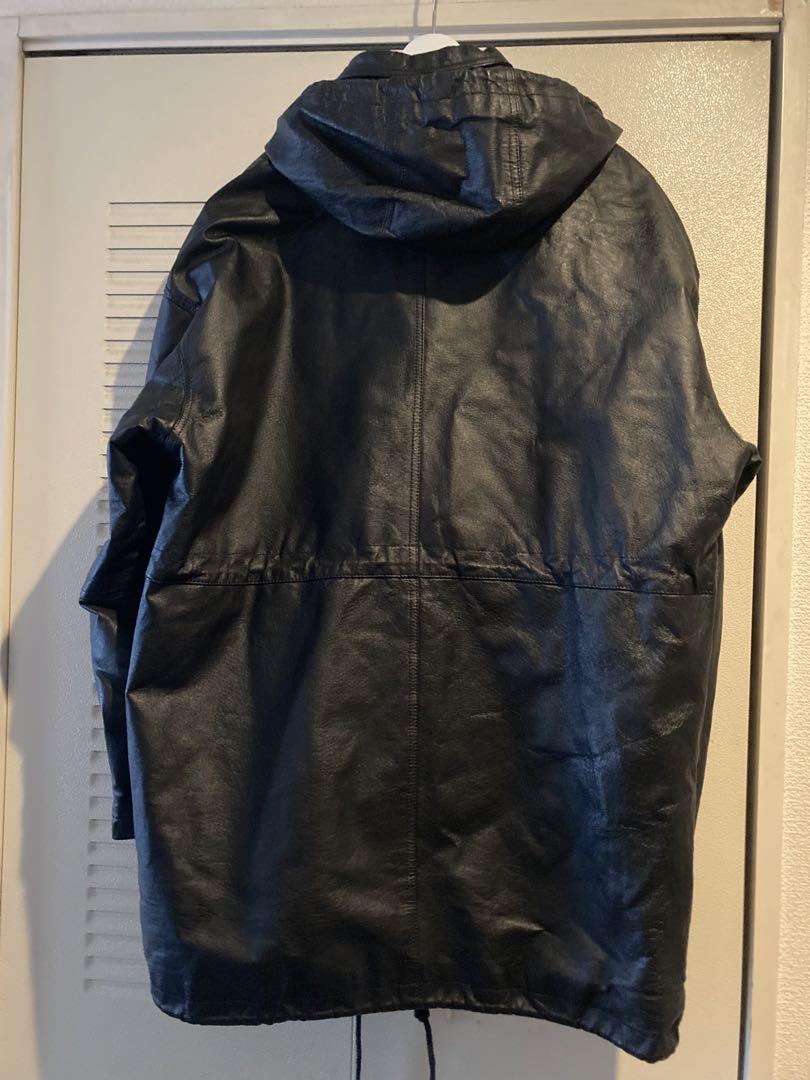 【美品】レザー ダッフルコート 黒 M 古着 レザーコート