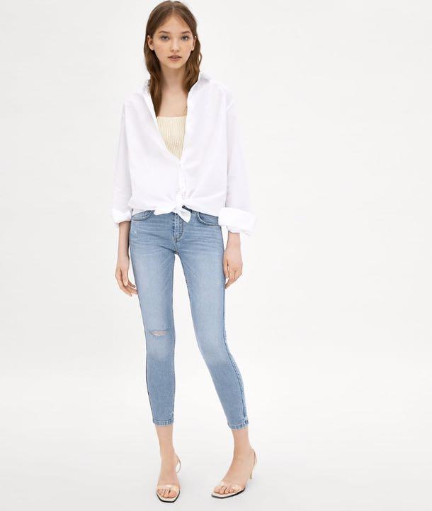 新品☆ZARA ザラ ユーズド加工スキニーデニムパンツ M, ブルー
