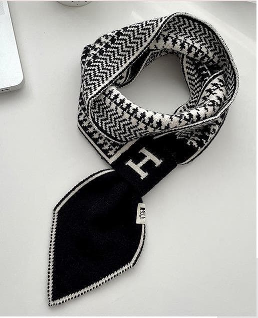 ストール秋 冬 防寒編みニット マフラー 差し込み マフラー黒