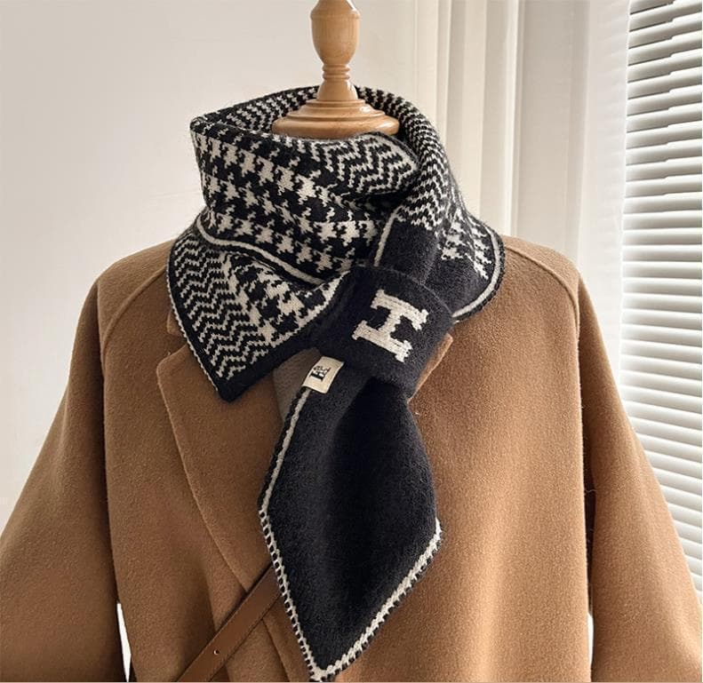 ストール秋 冬 防寒編みニット マフラー 差し込み マフラー黒