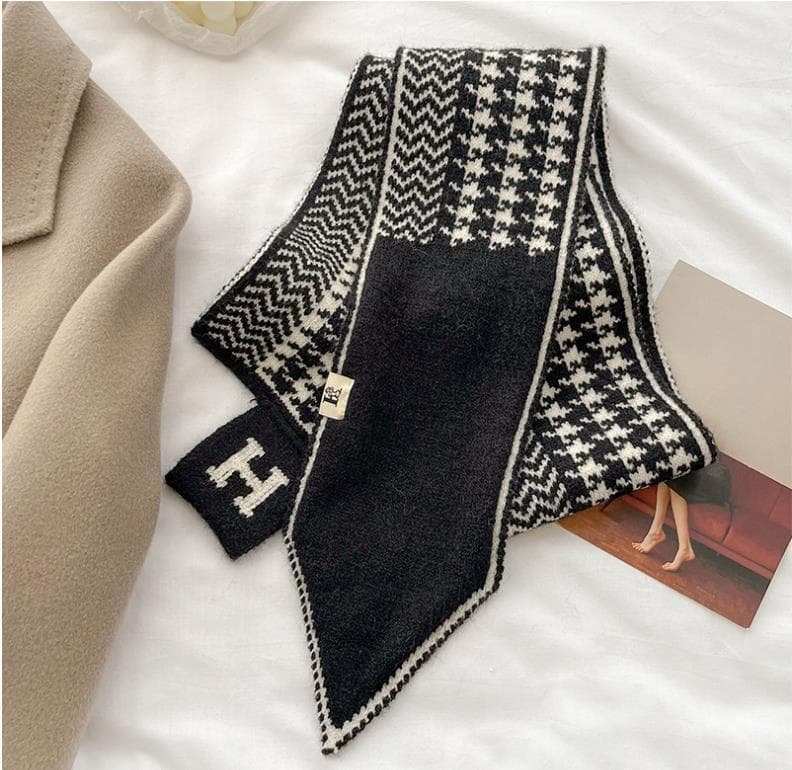 ストール秋 冬 防寒編みニット マフラー 差し込み マフラー黒