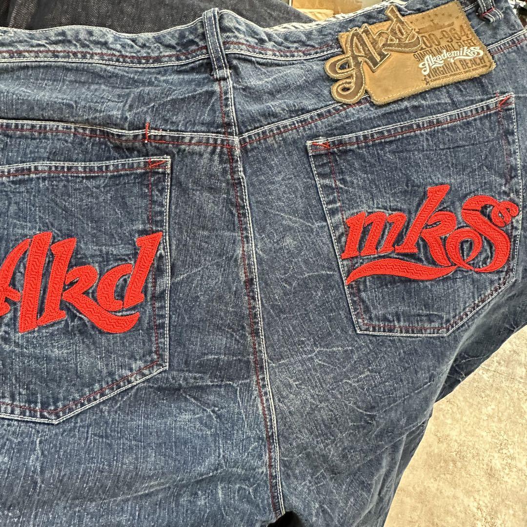 くすみ水色 size44 AKADEMIKS ビッグサイズ ヒップホップ デニムパンツ