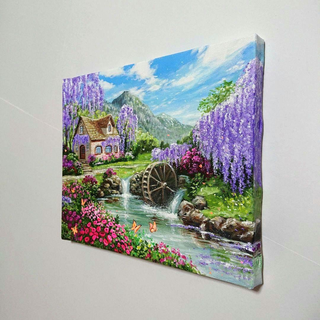 【藤の花が咲く頃】アクリル画 F3 風景画 絵画